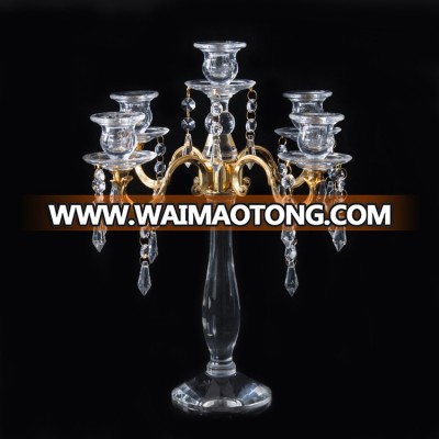 Beautiful luxury elegant 5 arms clear Transparent candelabra with gold metal Assembly wedding centerpieces table decoration