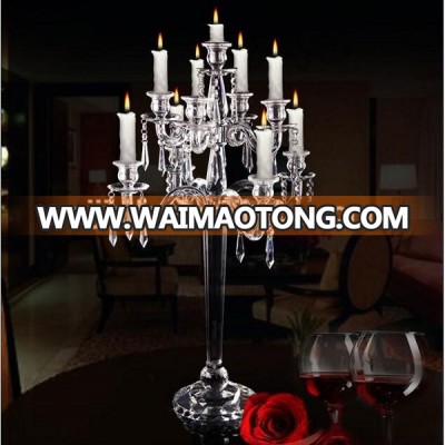 9 Heads Candle Holder wedding decoration Centerpiece  candelabrum luxury clear glass Crystal Candelabra  parts