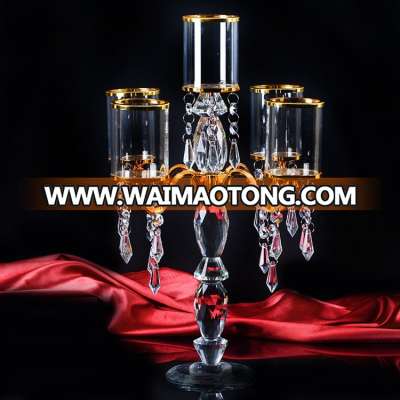 European luxury 5-arm crystal candlestick metal candlestick wedding decoration elegant